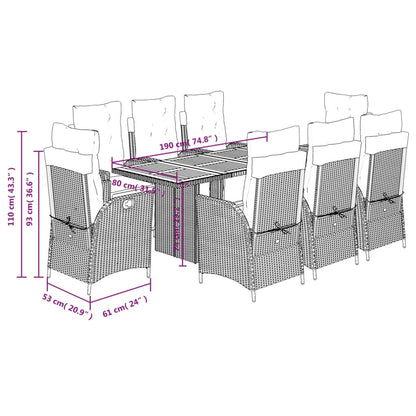 Set da Pranzo da Giardino 9 pz con Cuscini Beige in Polyrattan | homemem39