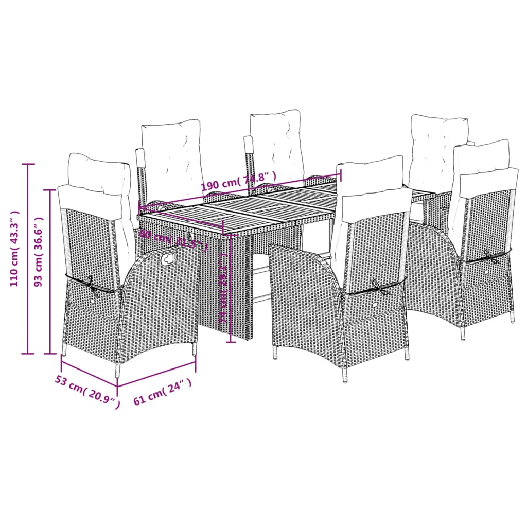 Set Pranzo da Giardino 7 pz con Cuscini Beige Misto Polyrattan | homemem39