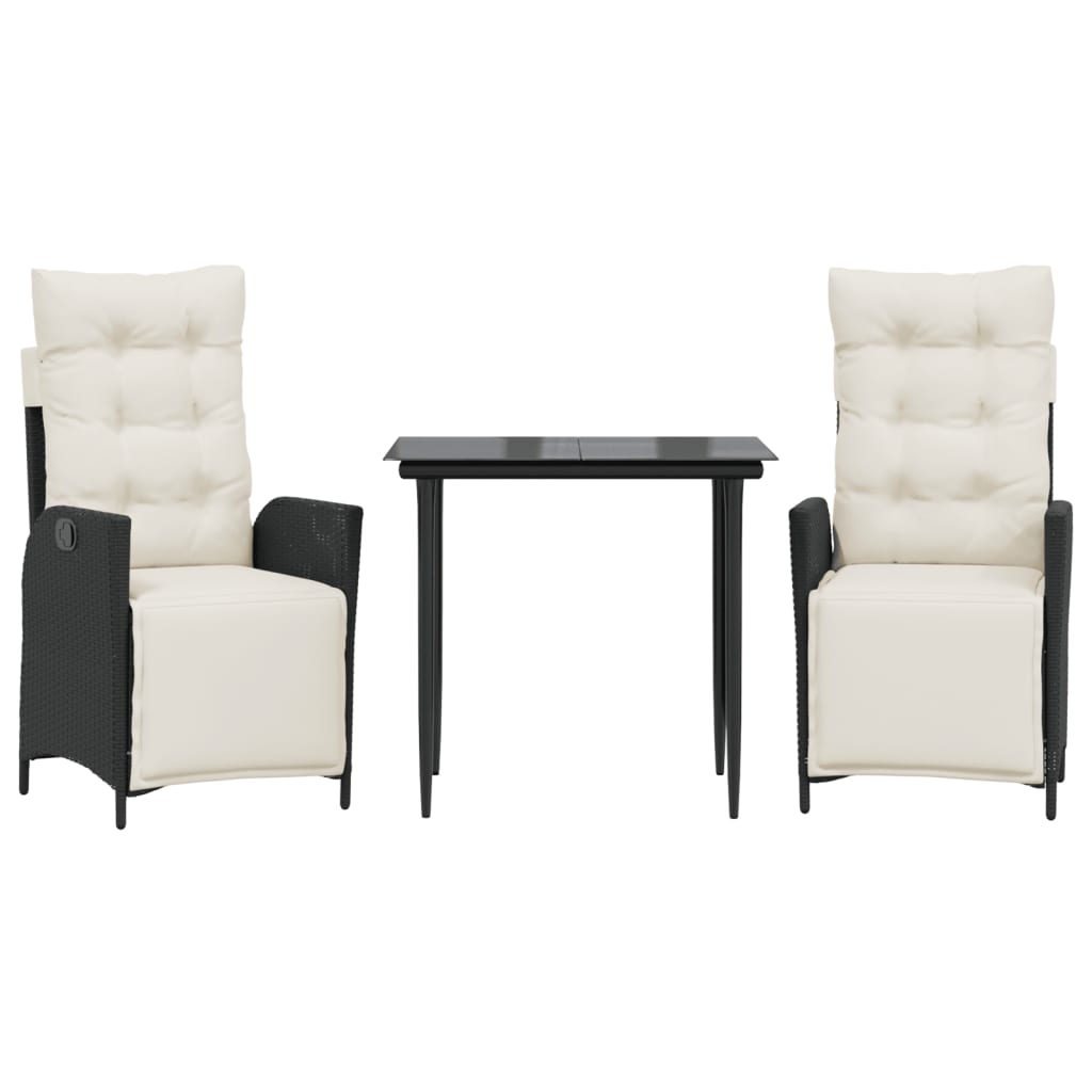 Set da Pranzo da Giardino 3 pz con Cuscini Nero in Polyrattan - homemem39