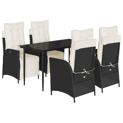 Set da Pranzo da Giardino 5 pz Nero con Cuscini in Polyrattan - homemem39