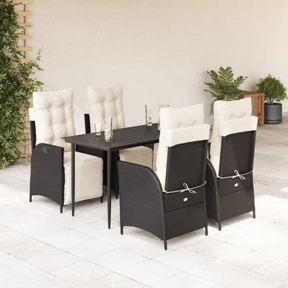 Set da Pranzo da Giardino 5 pz Nero con Cuscini in Polyrattan - homemem39