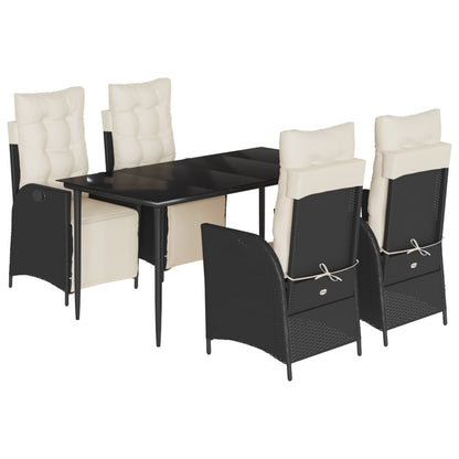 Set da Pranzo da Giardino 5 pz Nero con Cuscini in Polyrattan - homemem39