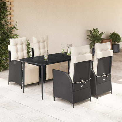 Set da Pranzo da Giardino 5 pz Nero con Cuscini in Polyrattan - homemem39