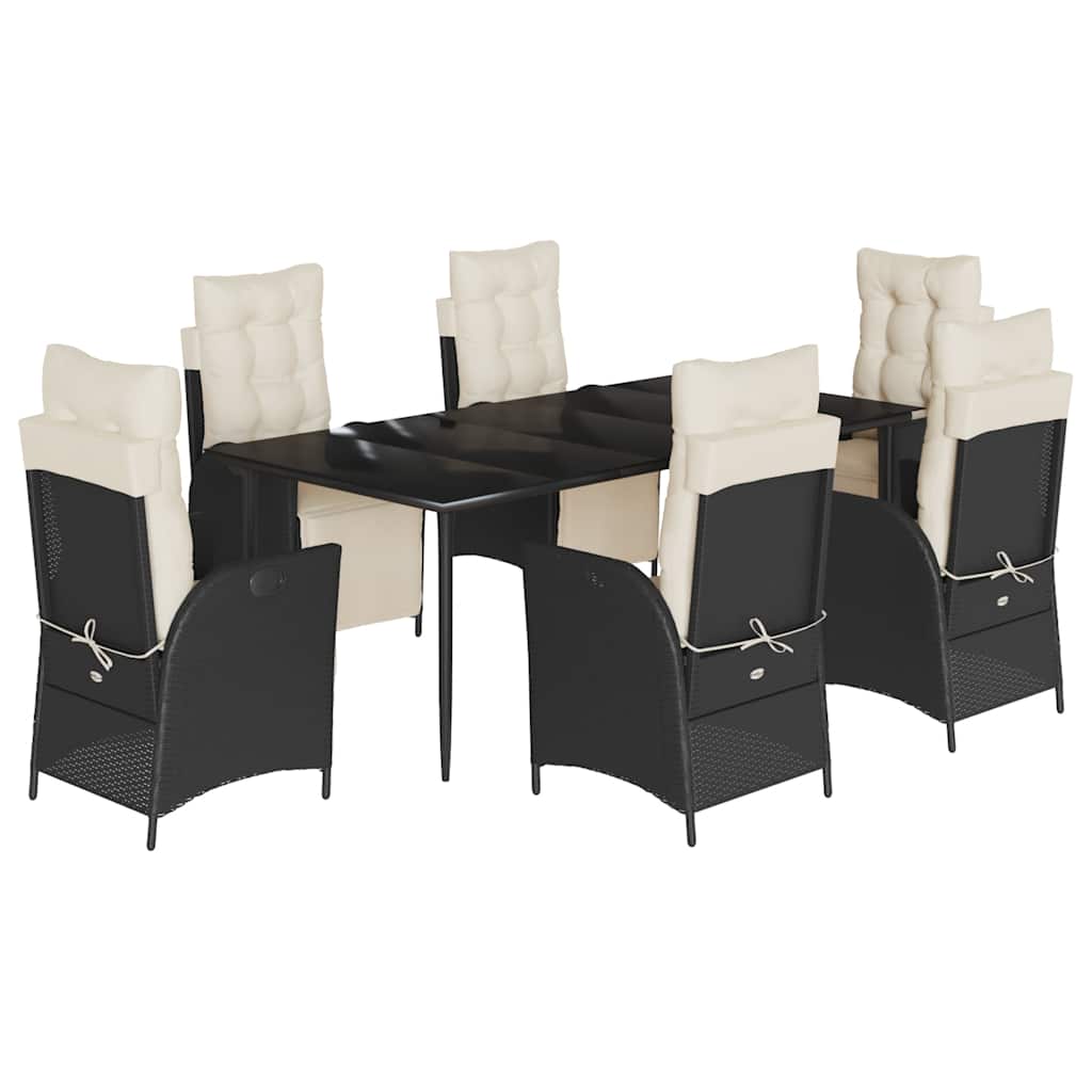 Set da Pranzo da Giardino 7 pz Nero con Cuscini in Polyrattan - homemem39