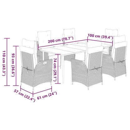 Set da Pranzo da Giardino 7 pz Nero con Cuscini in Polyrattan - homemem39