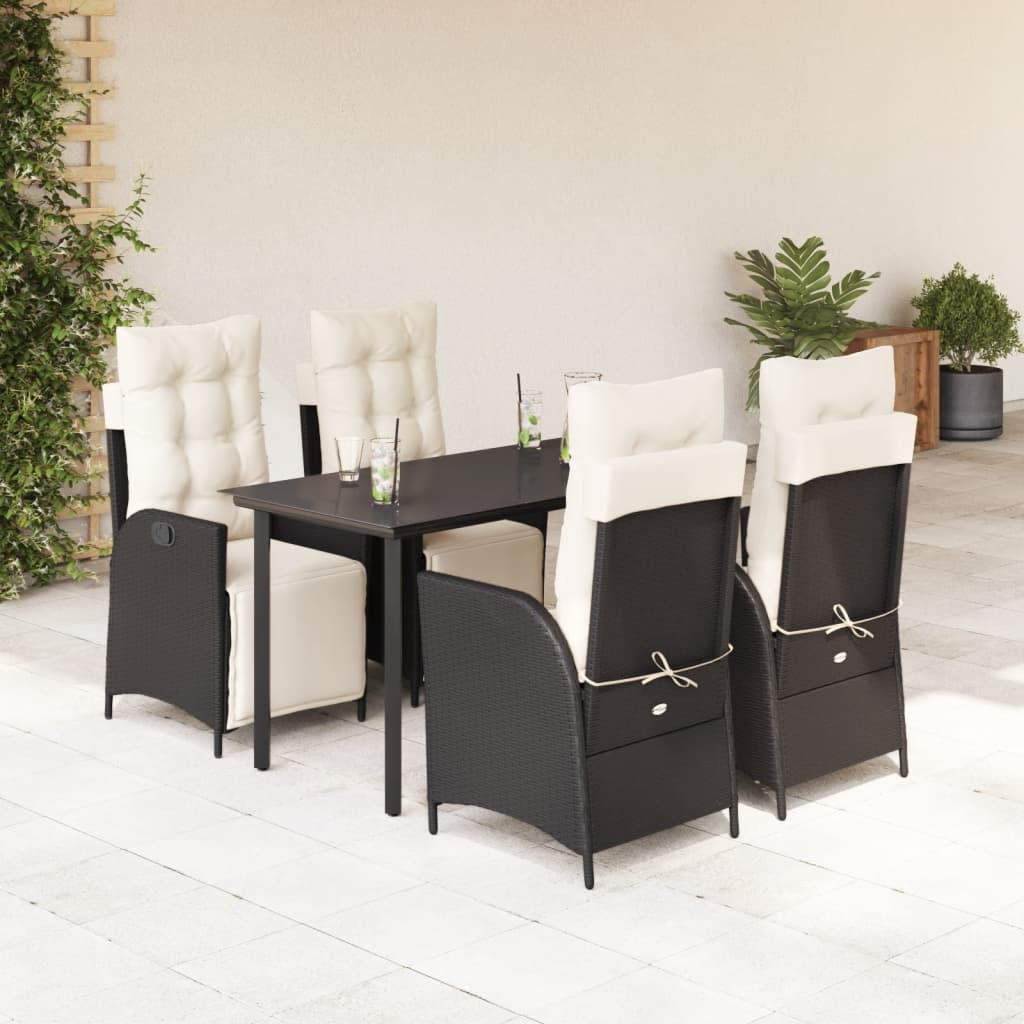 Set da Pranzo da Giardino 5 pz Nero con Cuscini in Polyrattan - homemem39