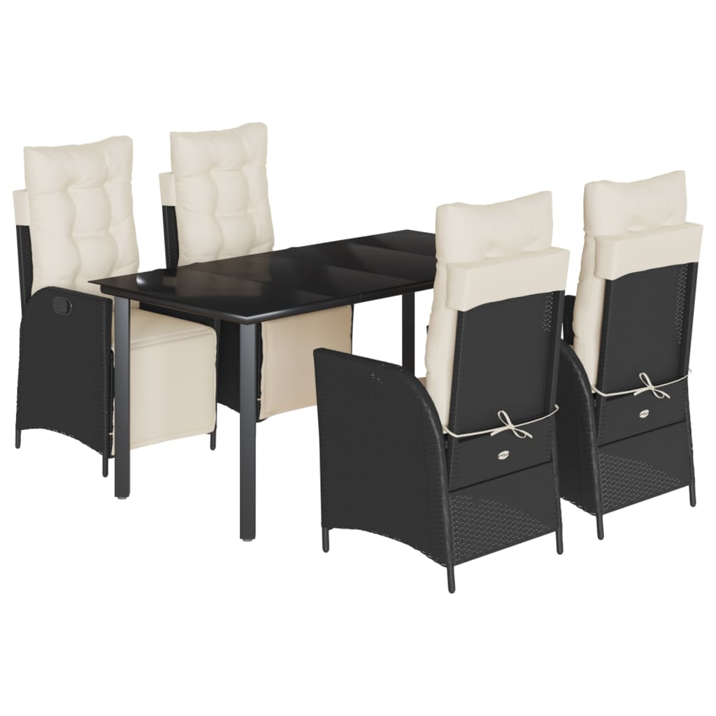 Set da Pranzo da Giardino 5 pz Nero con Cuscini in Polyrattan