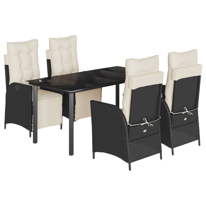 Set da Pranzo da Giardino 5 pz Nero con Cuscini in Polyrattan