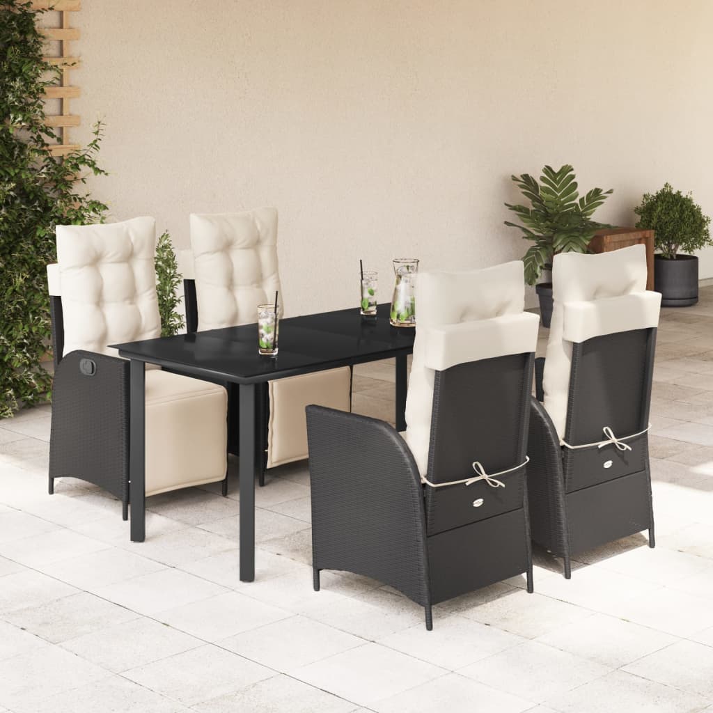 Set da Pranzo da Giardino 5 pz Nero con Cuscini in Polyrattan - homemem39