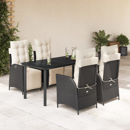 Set da Pranzo da Giardino 5 pz Nero con Cuscini in Polyrattan - homemem39