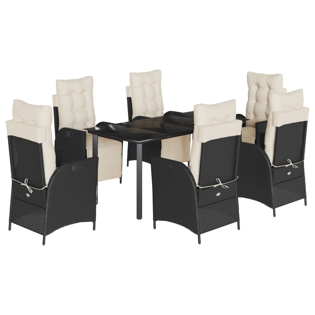 Set da Pranzo da Giardino 7 pz Nero con Cuscini in Polyrattan - homemem39