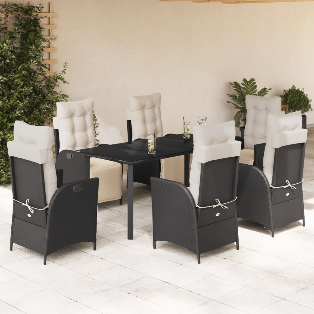 Set da Pranzo da Giardino 7 pz Nero con Cuscini in Polyrattan - homemem39