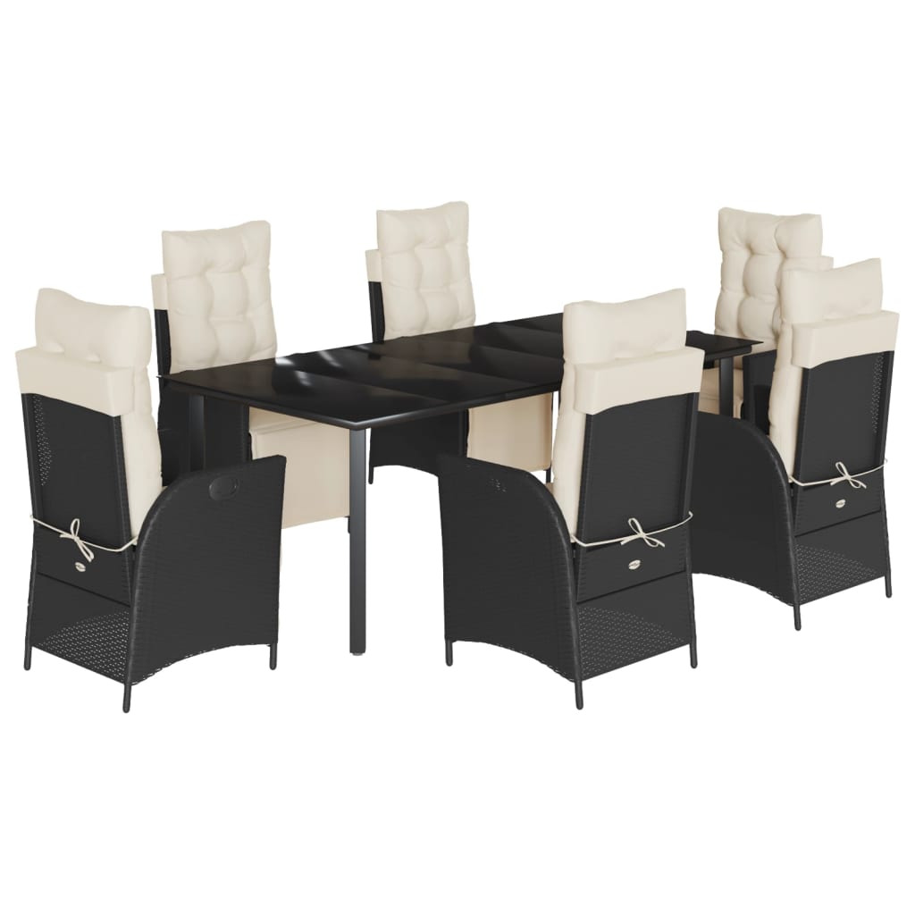 Set da Pranzo da Giardino 7 pz Nero con Cuscini in Polyrattan - homemem39