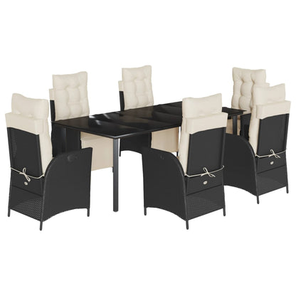 Set da Pranzo da Giardino 7 pz Nero con Cuscini in Polyrattan - homemem39