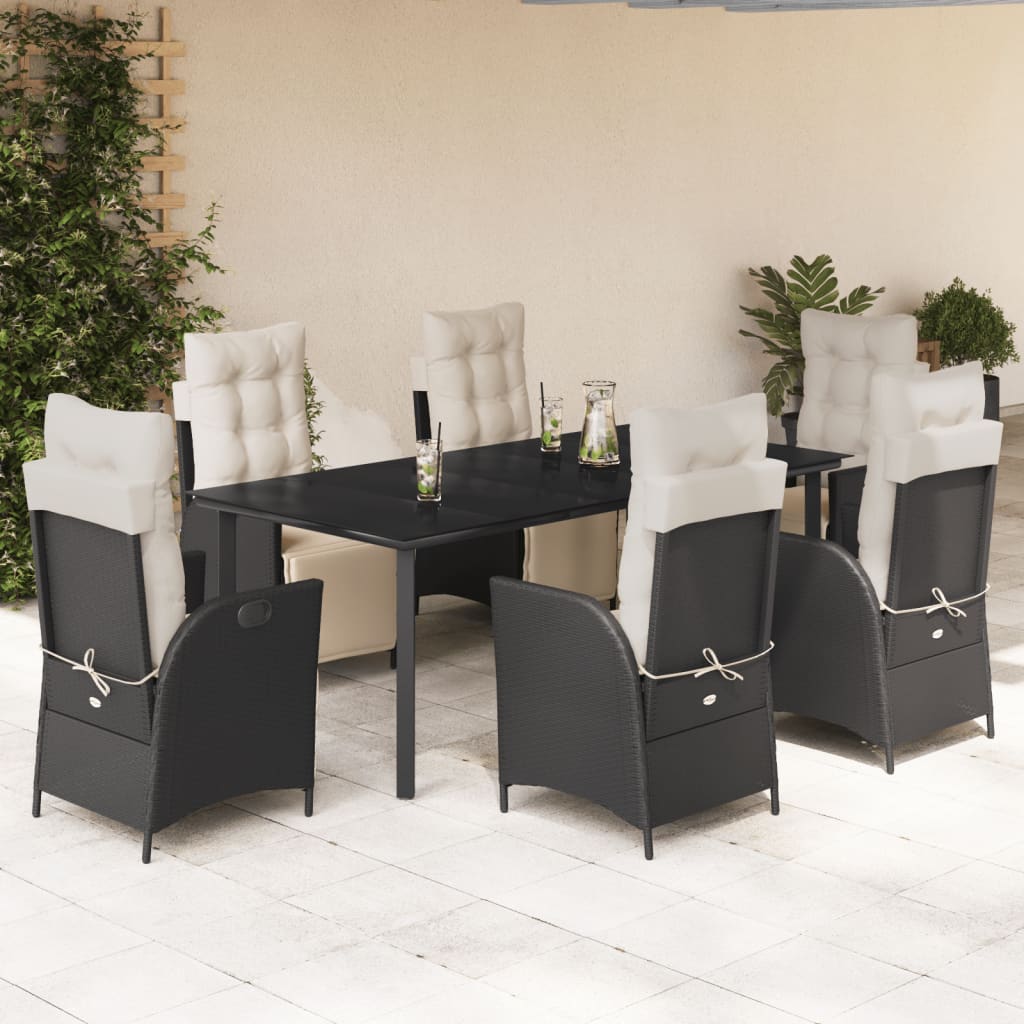 Set da Pranzo da Giardino 7 pz Nero con Cuscini in Polyrattan - homemem39
