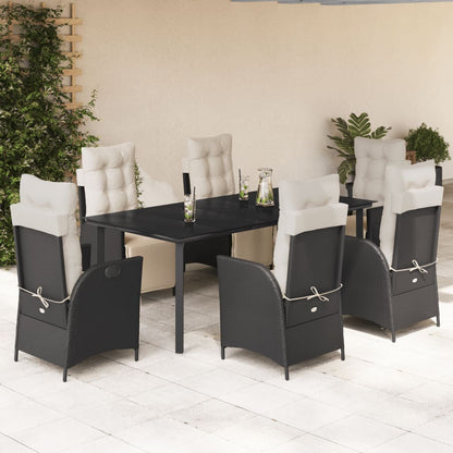 Set da Pranzo da Giardino 7 pz Nero con Cuscini in Polyrattan - homemem39