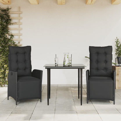 Set da Pranzo da Giardino 3 pz con Cuscini Nero in Polyrattan - homemem39