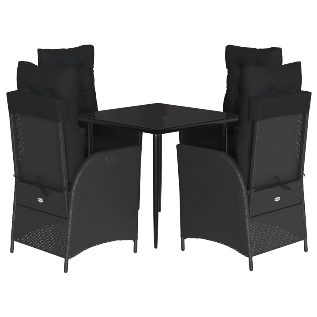 Set da Pranzo da Giardino 5 pz Nero con Cuscini in Polyrattan - homemem39