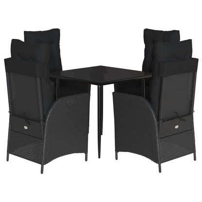 Set da Pranzo da Giardino 5 pz Nero con Cuscini in Polyrattan - homemem39