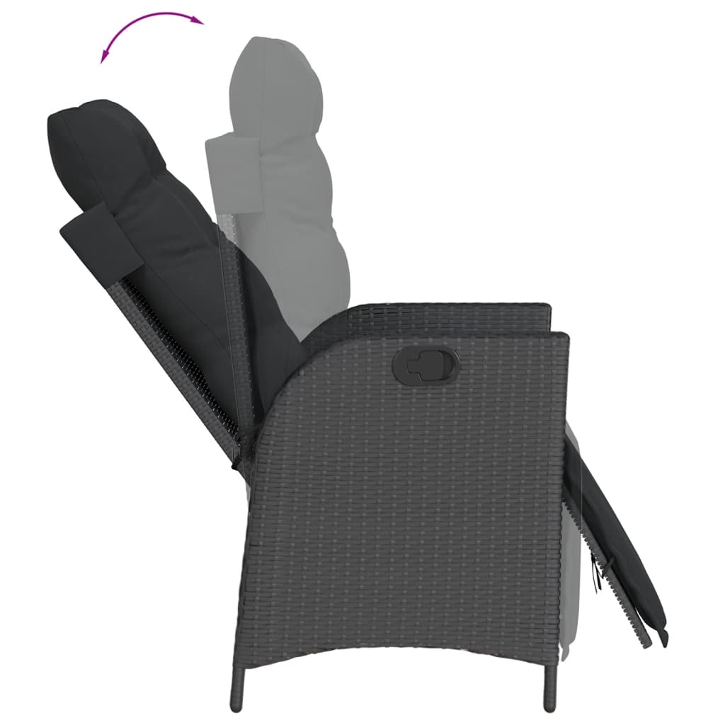 Set da Pranzo da Giardino 5 pz Nero con Cuscini in Polyrattan