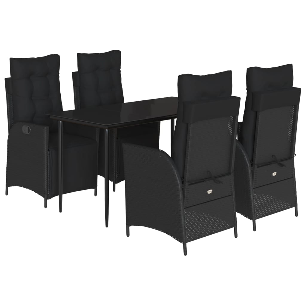 Set da Pranzo da Giardino 5 pz Nero con Cuscini in Polyrattan - homemem39