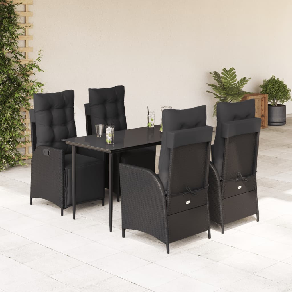 Set da Pranzo da Giardino 5 pz Nero con Cuscini in Polyrattan - homemem39