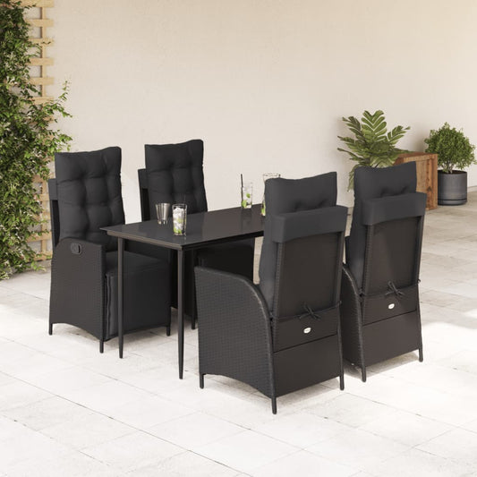Set da Pranzo da Giardino 5 pz Nero con Cuscini in Polyrattan - homemem39