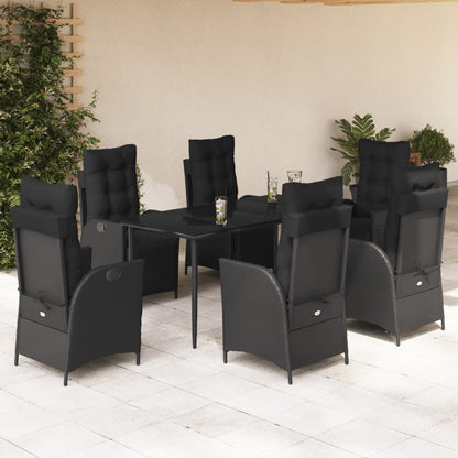 Set da Pranzo da Giardino 7 pz Nero con Cuscini in Polyrattan - homemem39