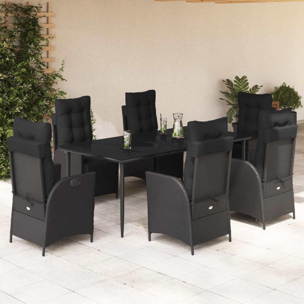 Set da Pranzo da Giardino 7 pz Nero con Cuscini in Polyrattan - homemem39