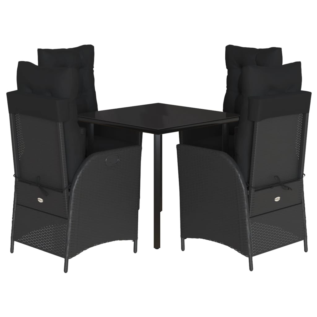Set da Pranzo da Giardino 5 pz Nero con Cuscini in Polyrattan - homemem39