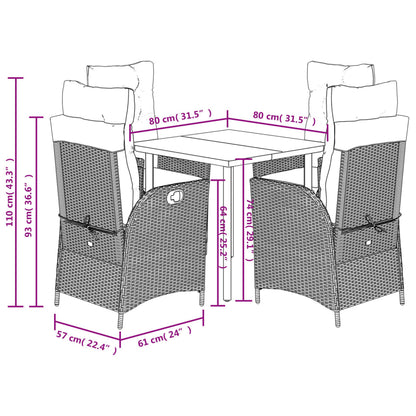 Set da Pranzo da Giardino 5 pz Nero con Cuscini in Polyrattan