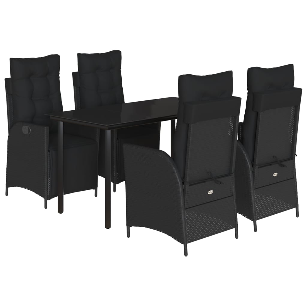 Set da Pranzo da Giardino 5 pz Nero con Cuscini in Polyrattan - homemem39