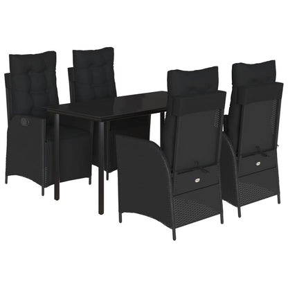 Set da Pranzo da Giardino 5 pz Nero con Cuscini in Polyrattan - homemem39