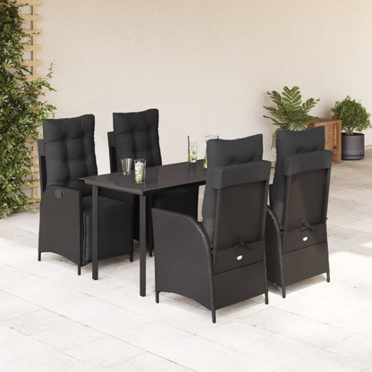 Set da Pranzo da Giardino 5 pz Nero con Cuscini in Polyrattan - homemem39