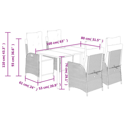 Set da Pranzo da Giardino 5 pz Nero con Cuscini in Polyrattan | homemem39