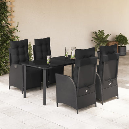 Set da Pranzo da Giardino 5 pz Nero con Cuscini in Polyrattan - homemem39