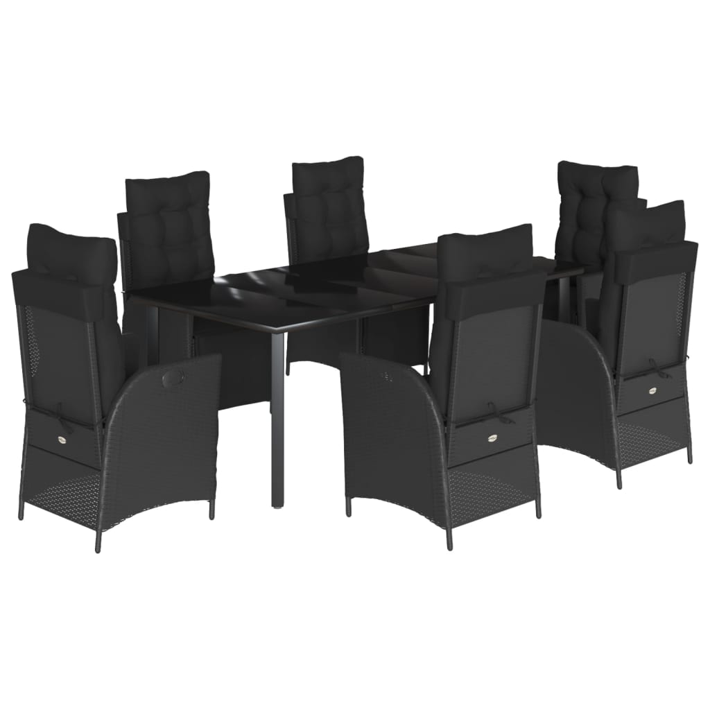 Set da Pranzo da Giardino 7 pz Nero con Cuscini in Polyrattan - homemem39