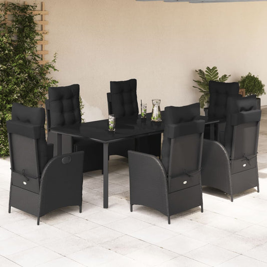 Set da Pranzo da Giardino 7 pz Nero con Cuscini in Polyrattan - homemem39