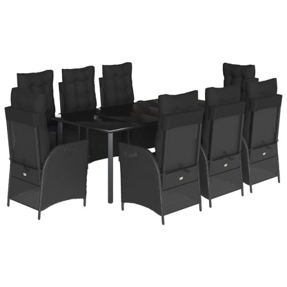 Set da Pranzo da Giardino 9 pz con Cuscini Nero in Polyrattan