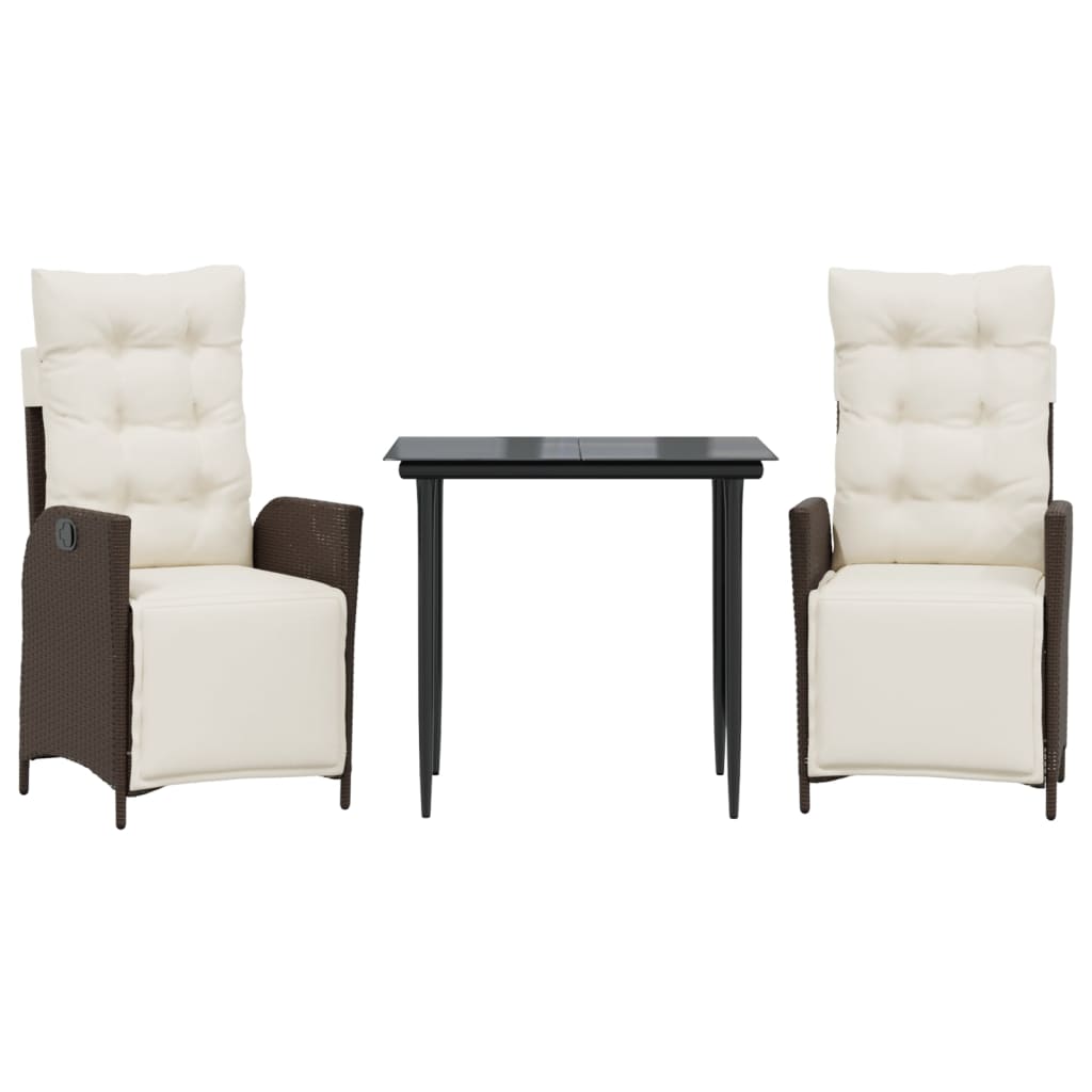 Set da Pranzo da Giardino 3pz con Cuscini in Polyrattan Marrone - homemem39