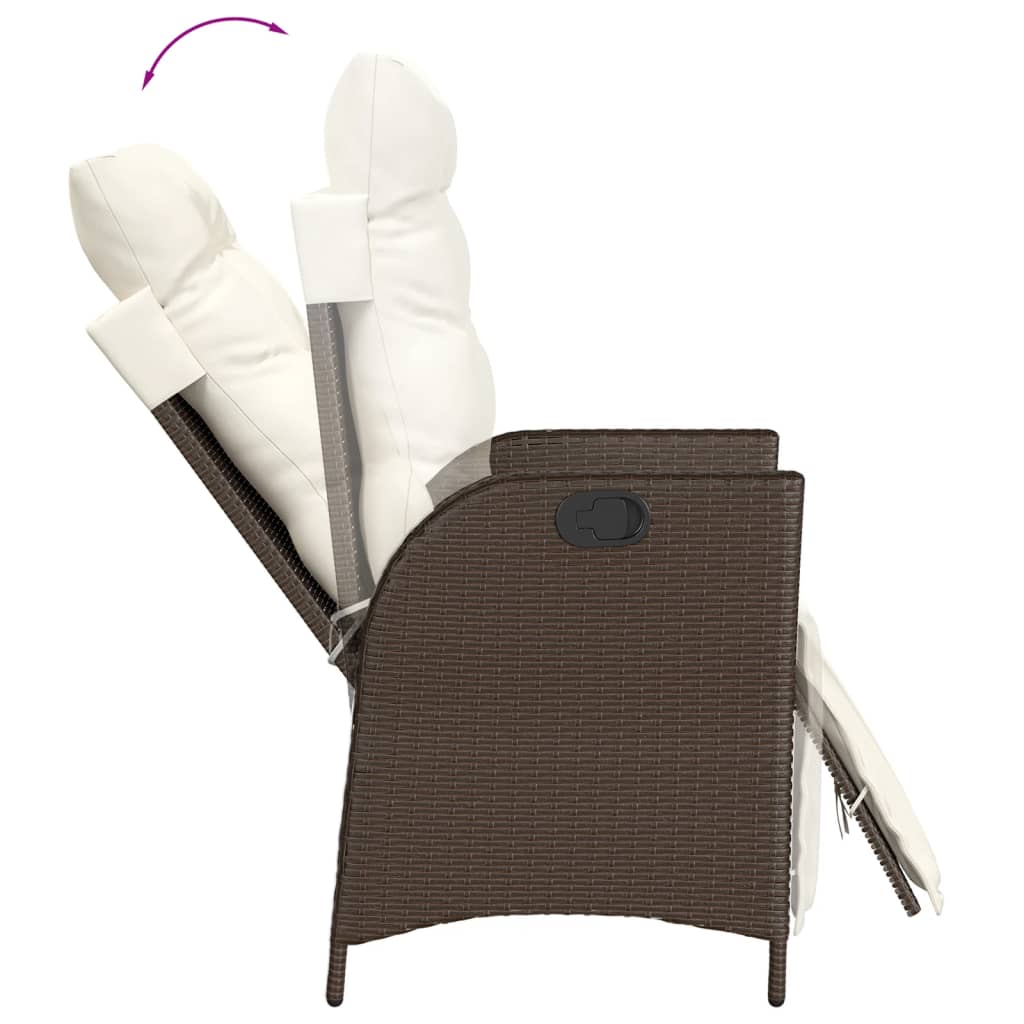 Set da Pranzo da Giardino 3pz con Cuscini in Polyrattan Marrone