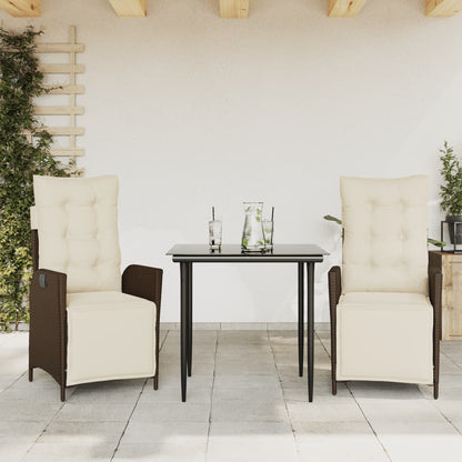 Set da Pranzo da Giardino 3pz con Cuscini in Polyrattan Marrone - homemem39
