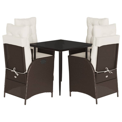 Set da Pranzo da Giardino 5pz con Cuscini in Polyrattan Marrone
