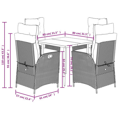 Set da Pranzo da Giardino 5pz con Cuscini in Polyrattan Marrone