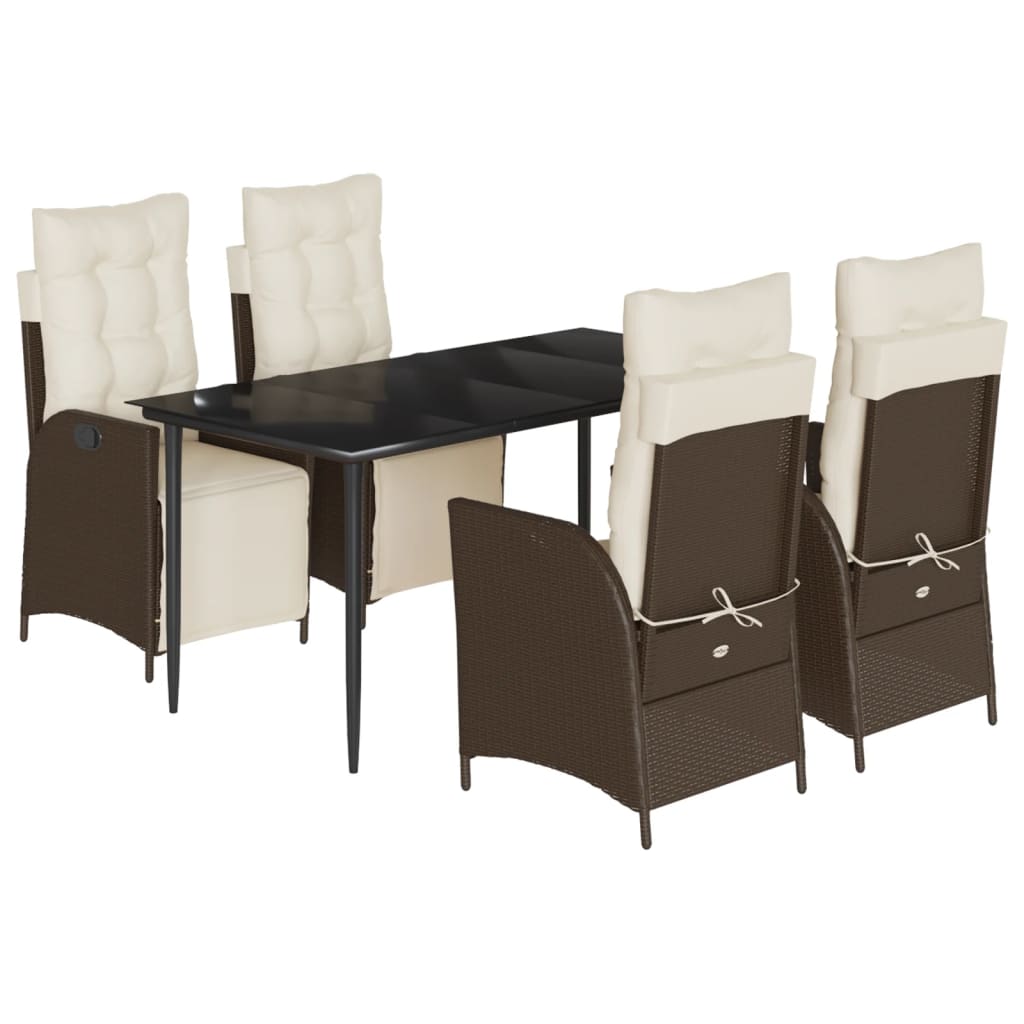 Set da Pranzo da Giardino 5pz con Cuscini in Polyrattan Marrone - homemem39