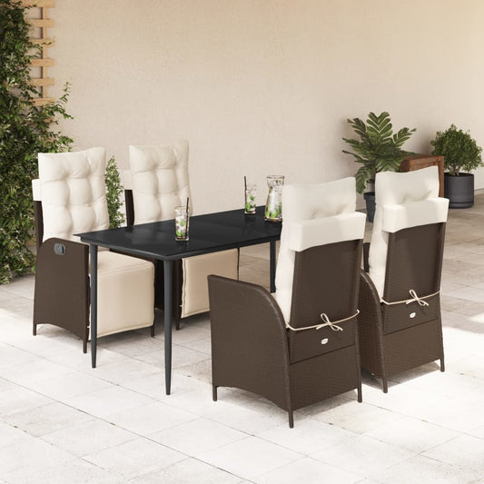 Set da Pranzo da Giardino 5pz con Cuscini in Polyrattan Marrone - homemem39