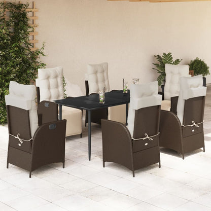 Set da Pranzo da Giardino 7pz con Cuscini in Polyrattan Marrone - homemem39