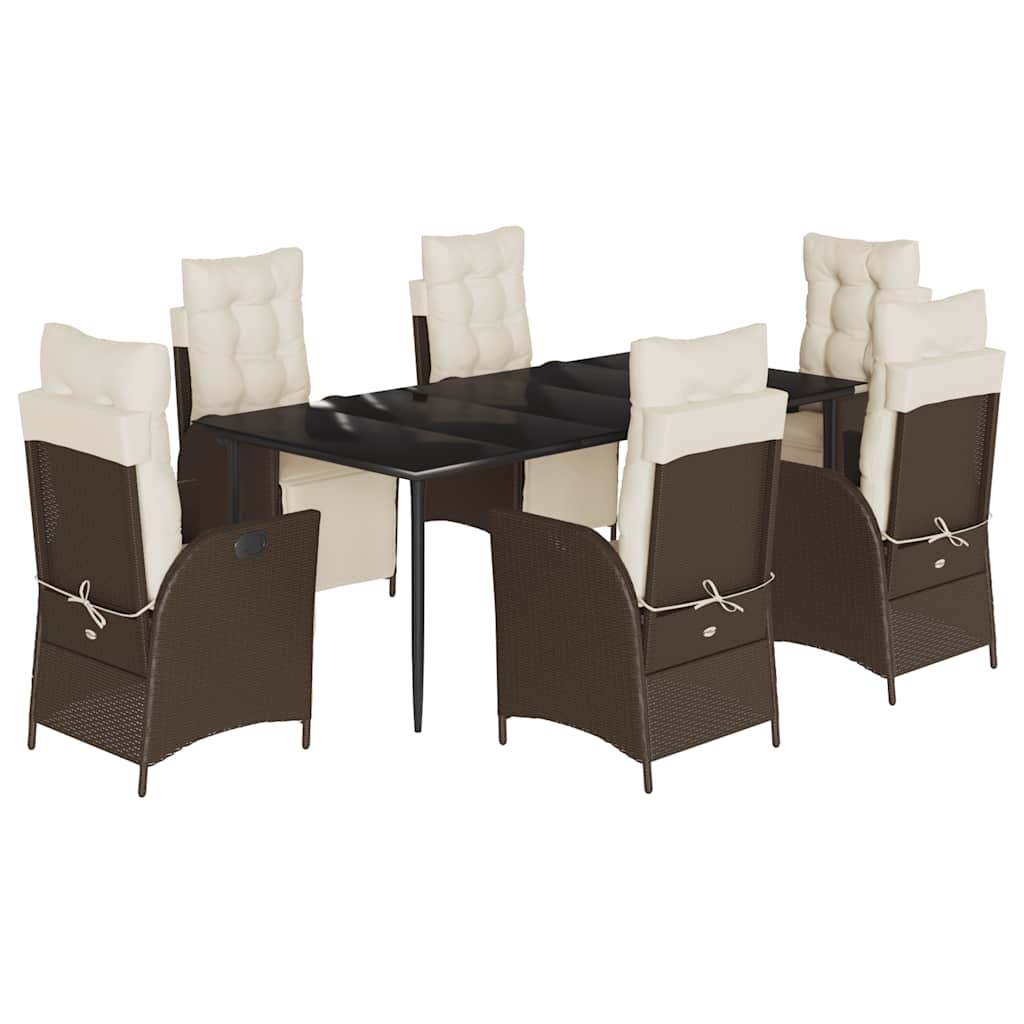 Set da Pranzo da Giardino 7pz con Cuscini in Polyrattan Marrone - homemem39