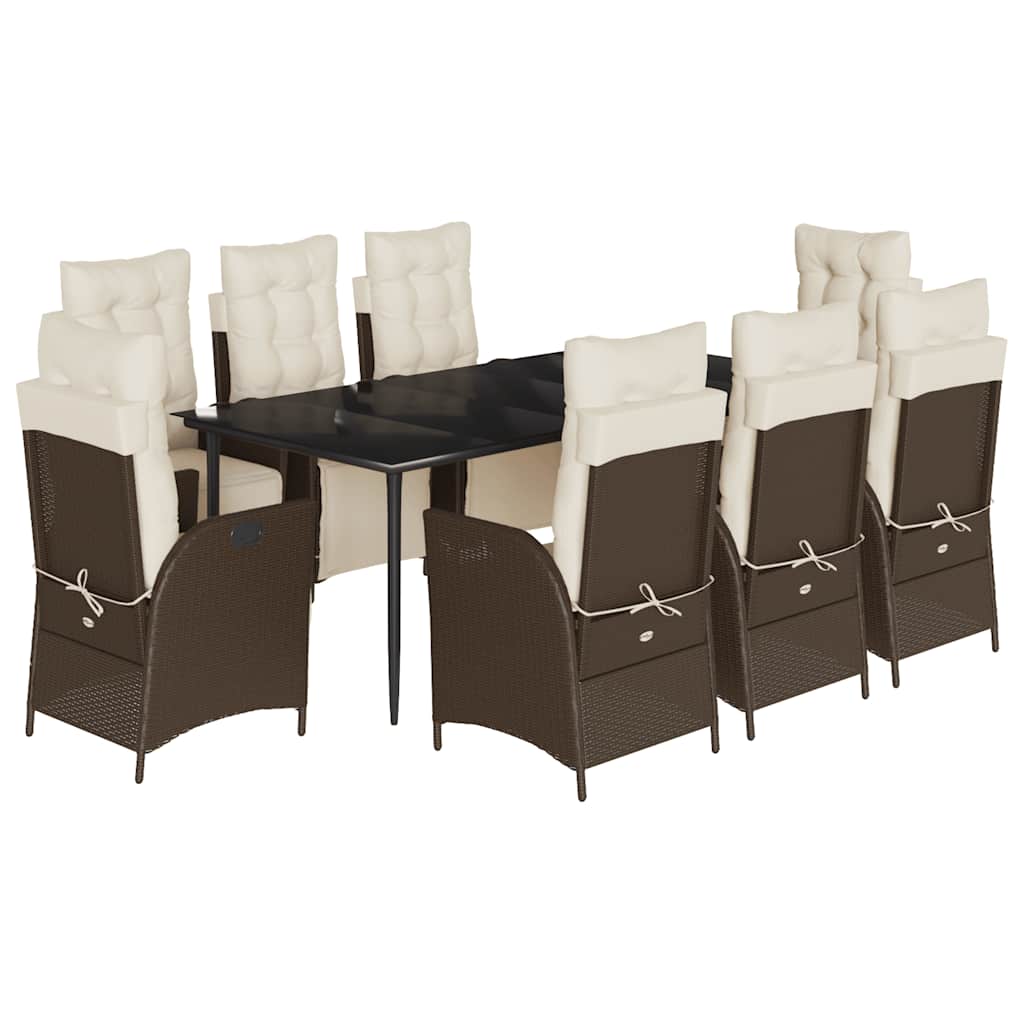 Set da Pranzo da Giardino 9pz con Cuscini Marrone in Polyrattan - homemem39