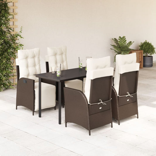 Set da Pranzo da Giardino 5pz con Cuscini in Polyrattan Marrone - homemem39